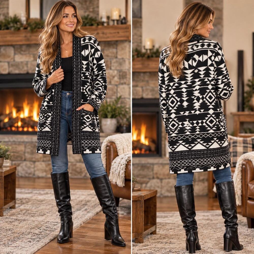 Frye XL black & white cardigan excellent condition , size XL